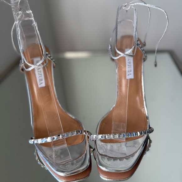 AQUAZZURA Rock Chic 105 Crystal-embellished Leather Sandals Silver $1,250 38.5 - Picture 12 of 16